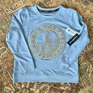 Karl Lagerfeld Paris Pullover Blue Gold Sweatshirt Medium NWT
